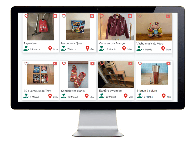 Objets à donner sur Think sharing - Aspirateur, jeu, veste, jouet, BD, chaussures, étagère, ustensile de cuisine